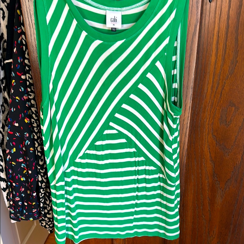 CAbi Green and White Striped Tank Top
